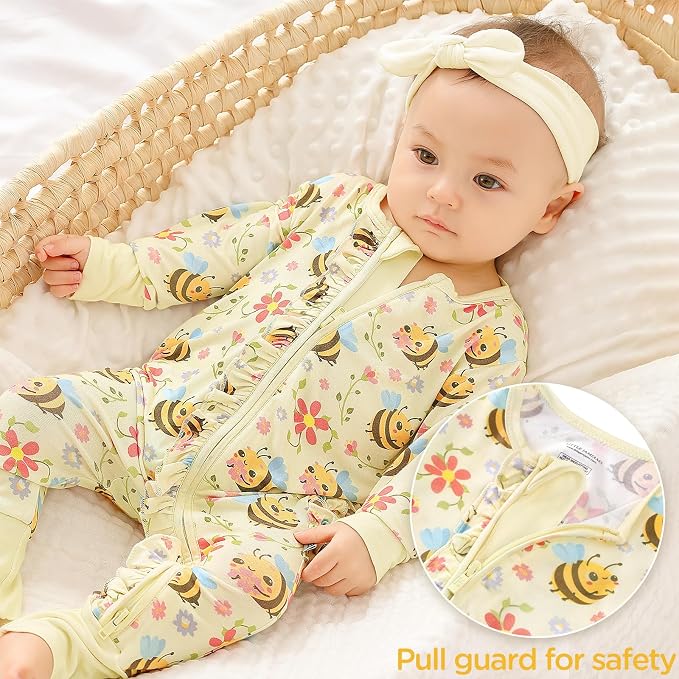 Viscose from Bamboo Ruffled Zippered One-Piece Infant Footless Sleepers Rompers - Image 3