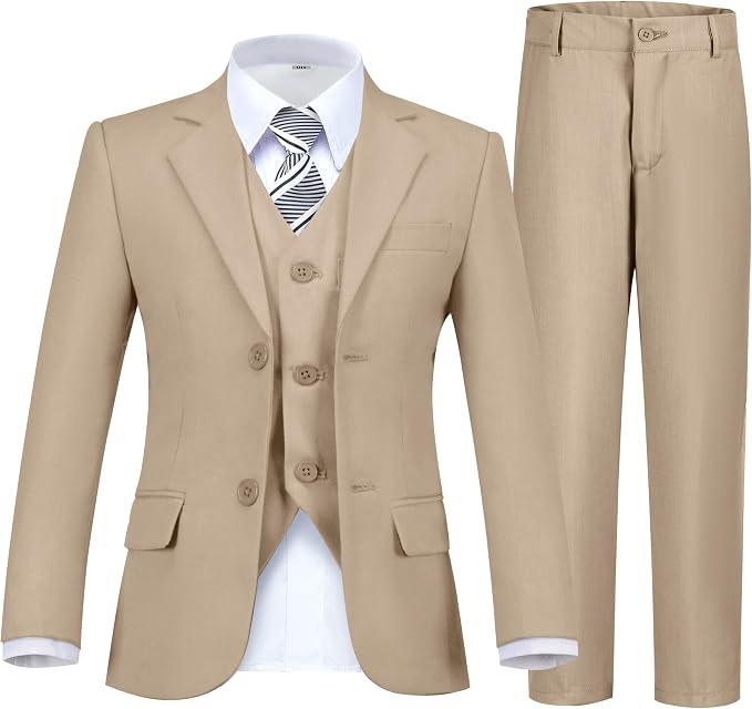 Boy's Suit Formal Slim Fit 5 Pieces Suit Set Blazer Vest Pants by Fesenbo