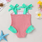 Happy Town Toddler Swimsuit Girl Solid Color Stripe One-Piece Baby Bathing Suits - Image 3