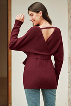 OUGES Womens Soft Cotton Blend Maternity Sweater Wrap V Neck Long Sleeve V Back - Image 3