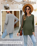 Riyiper 3 Pack Women's Maternity Long Sleeve T-Shirts Round Neck Side Split - Image 5