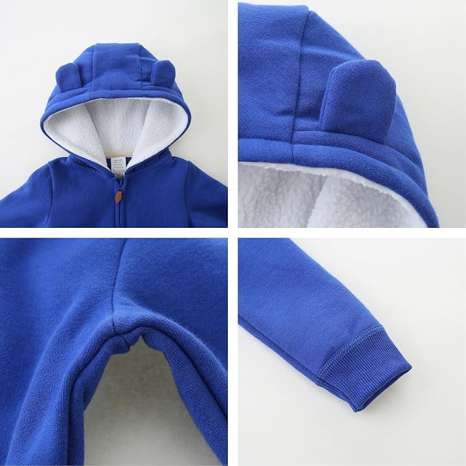 Baby Hoodie Sherpa Lined Zip up Light Fleece Jacket Solid Bear Coat Fall Winter - Image 3