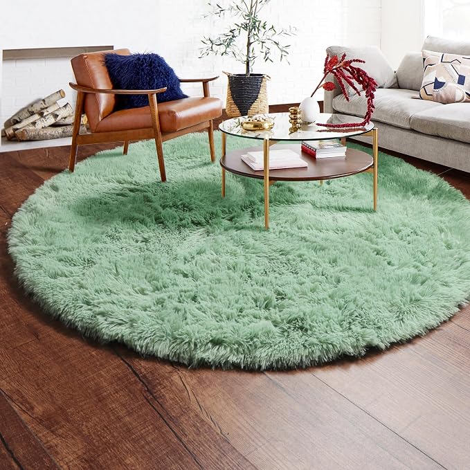 ONASAR Sage Green Round Area Rug 4ft, Fluffy Soft Bedroom Circle Rugs - Image 9