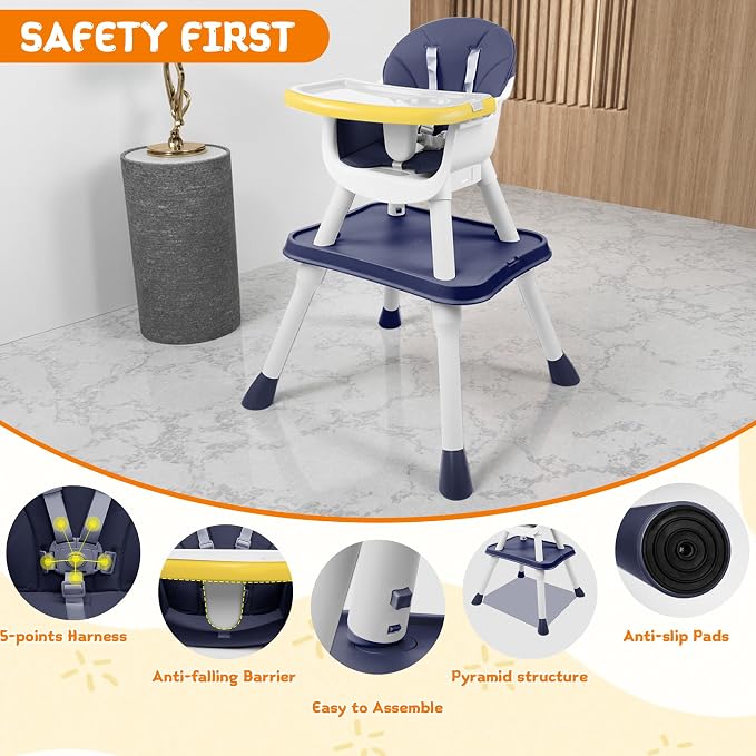 High Chairs for Babies and Toddlers, 5-in-1 Convertible Baby High Chair to - Image 5