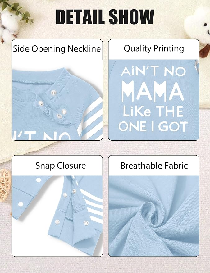 Baby Boy Clothes Infant Mamas Print Romper Stripe Sleeve Outfits Fall Winter - Image 4