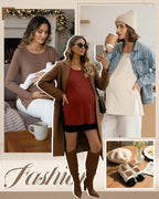 Riyiper 3 Pack Women's Maternity Long Sleeve T-Shirts Round Neck Side Split - Image 2