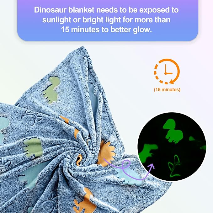 TEHALK Dinosaur Glow in the Dark Kids Throw Blanket - Image 3