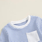 Toddler Baby Boy Fall Clothes Waffle Outfit Long Sleeve Color Blocking - Image 2
