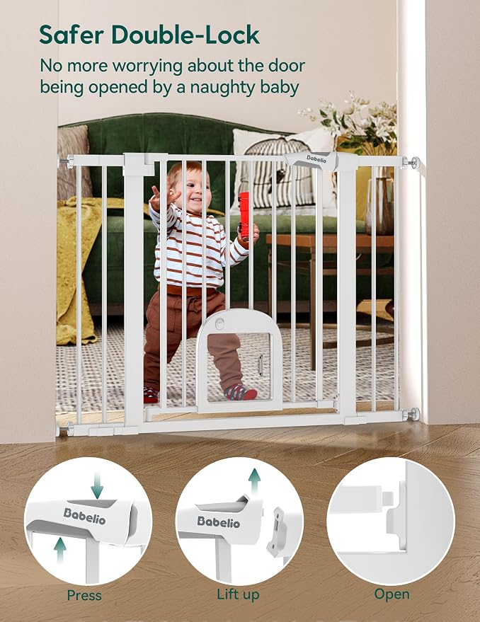 Babelio Baby Gate with Adjustable Cat Door, 29-43" Auto Close Durable Pet door - Image 3