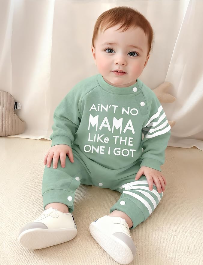 Baby Boy Clothes Infant Mamas Print Romper Stripe Sleeve Outfits Fall Winter - Image 3
