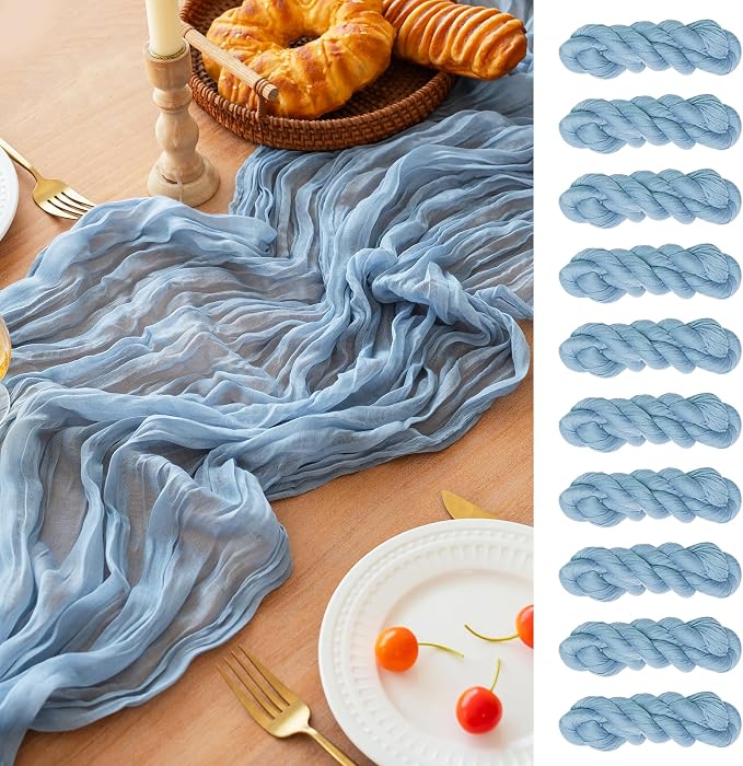 FEXIA 10 Pack Dusty Blue Gauz Table Runner 35x120 Inches Gauze Table Runner by FEXIA