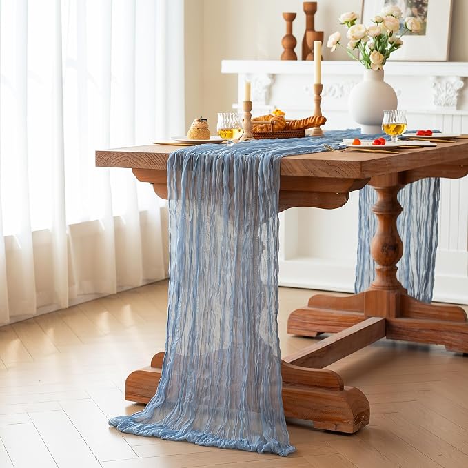FEXIA Dusty Blue Cheesecloth Table Runner Boy Baby Shower Wedding Decorations - Image 6