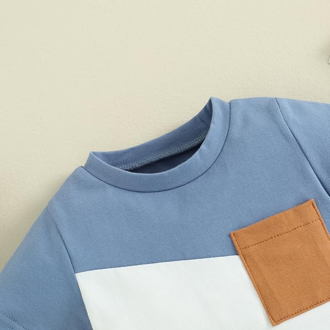 Rtnnsbbfcm Newborn Baby Boy Summer Clothes Short Sleeve Color Block Front - Image 4