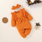 Happy Town Baby Girl Romper Infant Fall Winter Clothes Ruffle Sweater Long - Image 2