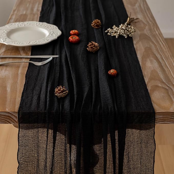 3pcs Halloween Table Runner Black Cheesecloth Gauze Rustic Premium Cotton - Image 5