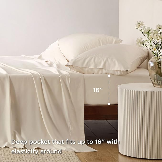 Bedsure Queen Sheet Set, Rayon Derived from Bamboo, Cooling Sheets, Breathable - Image 4