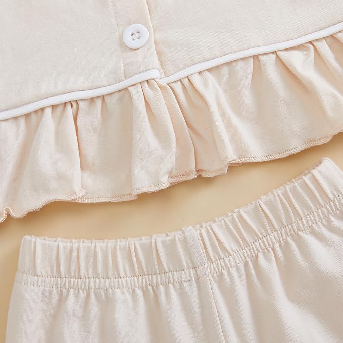 fhutpw Toddler Kids Baby Girl Pajamas Set Solid Color Ruffle Long Sleeve Button - Image 6