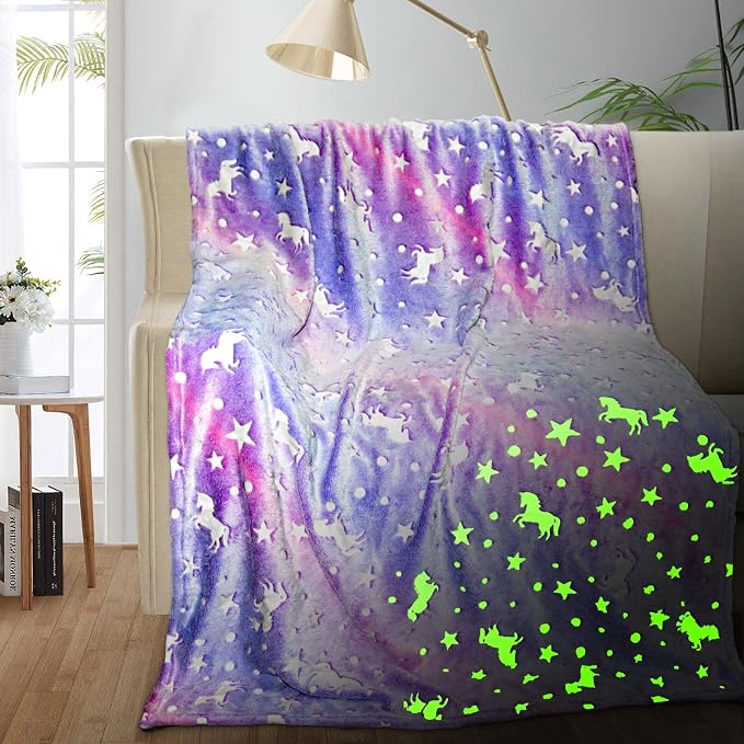 Unicorn Glow in The Dark Blanket, Unicorn Blanket by TEHALK