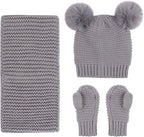 Duoyeree Baby Winter Hat Scarf Glove Beanie Set Girls Boys Pom Pom Knitted - Image 2