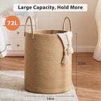 Fiona's magic 72L Large Woven Laundry Hamper, Tall Cotton Rope Storage Basket - Image 6