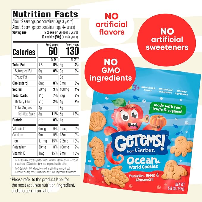Get'ems! from Gerber Pumpkin, Apple & Cinnamon Ocean World Cookies, Kids Snack - Image 2