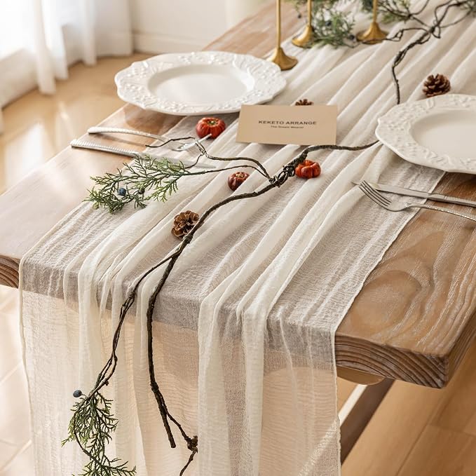 Cheesecloth Table Runner Ivory Cream White Gauze Rustic Cheese Cloth Spring - Image 2