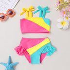 YOUNGER TREE Toddler Girls Two Pieces Swimsuit Color Block Stripe Swimwear - Image 2