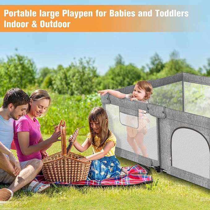 Foldable Baby Playpen with Gate, Extra Large Collapsible Play Yard - Image 4