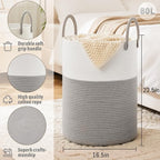 Laundry Basket, Woven Cotton Rope Laundry Hamper, 80L - Image 6