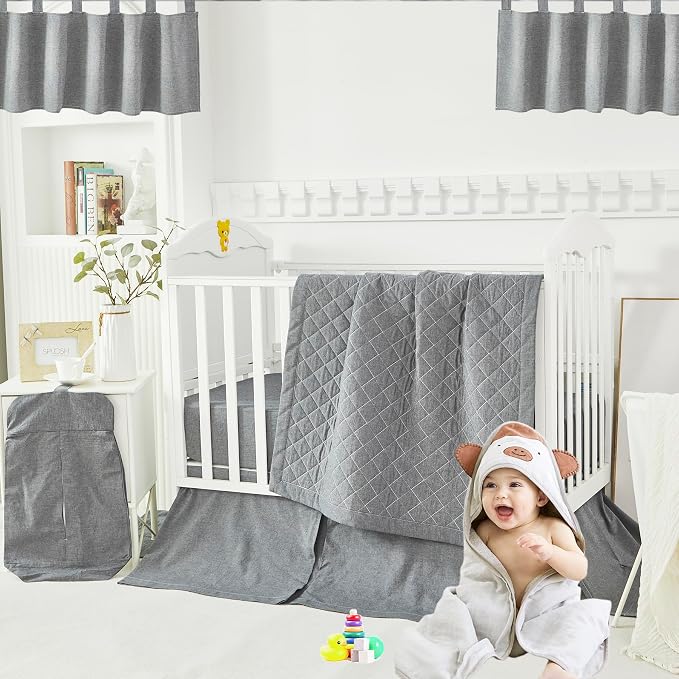 Brandream Crib Bedding Set 3 Pieces 100% Cotton Like Linen Supersoft Classic - Image 6