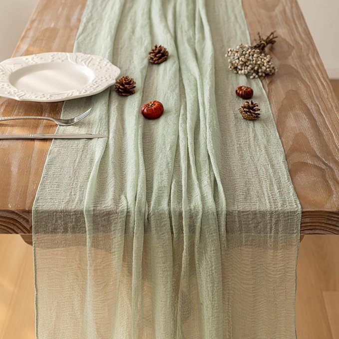 Sage Green Table Runner Cheesecloth 120 Inch 10 FT Rustic Boho Cheese Cloth - Image 3