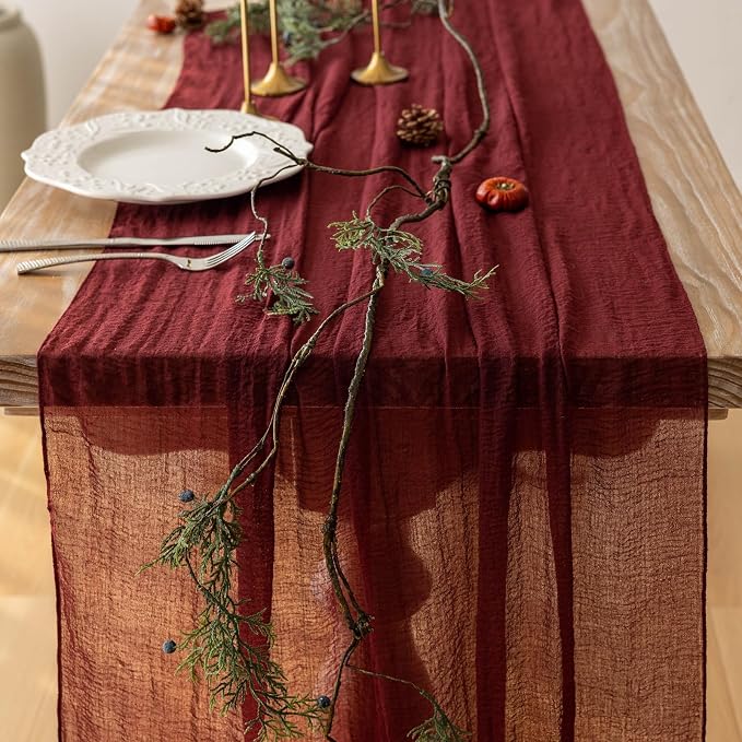 6pcs Burgundy Cheesecloth Table Runner Gauze 120 Inch 10 FT Rustic Boho Cheese - Image 3