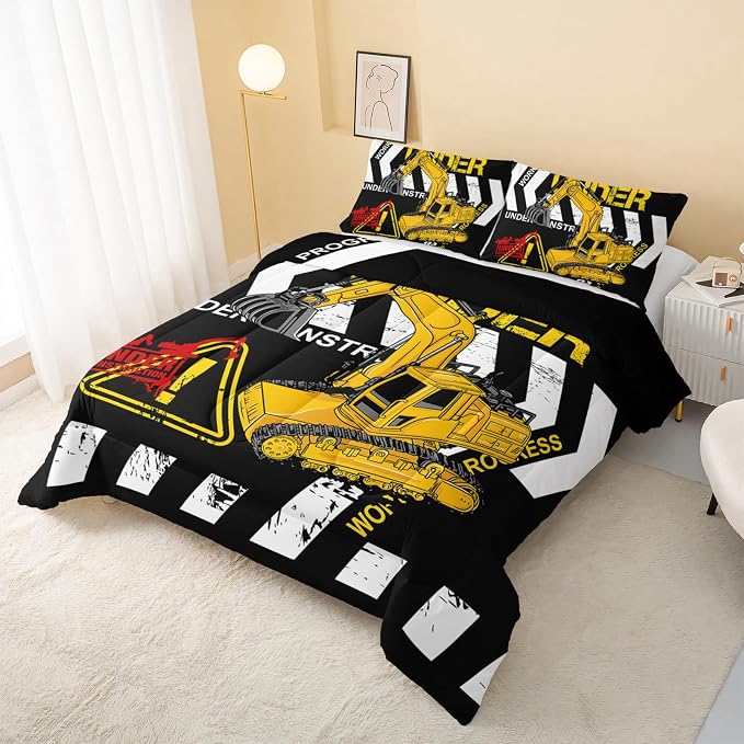 QOOMO Excavator Comforter King Size, Construction Truck Comforter Set - Image 3