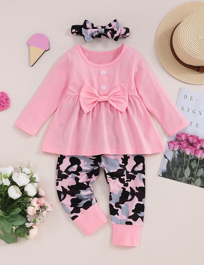 oklady Toddler Baby Girl Clothes Solid Color Ruffle Tops Floral Pants - Image 2