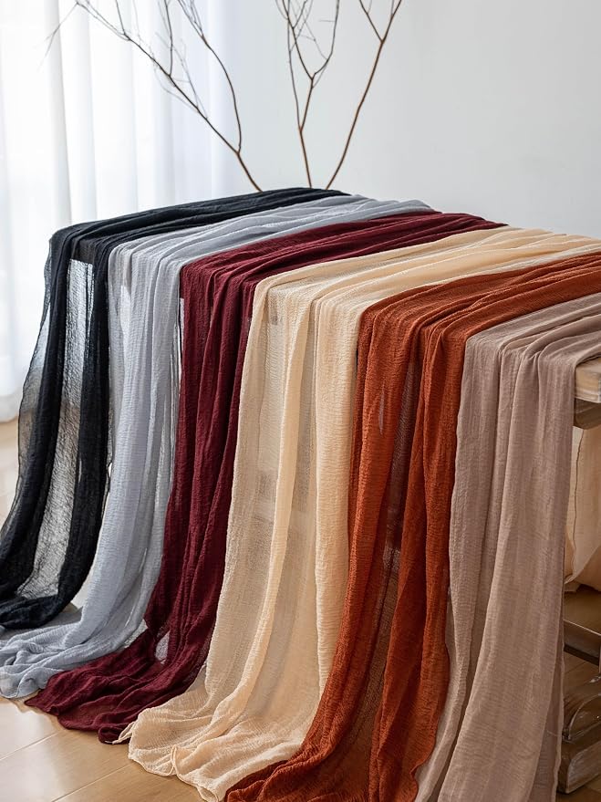 3pcs Fall Terracotta Table Runner Rust Gauze Rustic Cheesecloth 120 Inch 10 FT - Image 6