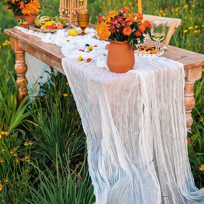 DOLOPL Ivory Cheesecloth Table Runner 13.3ft Boho Gauze Cheese Cloth Table - Image 5