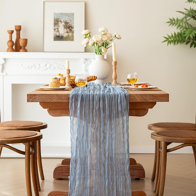 FEXIA 10 Pack Dusty Blue Gauz Table Runner 35x120 Inches Gauze Table Runner - Image 4