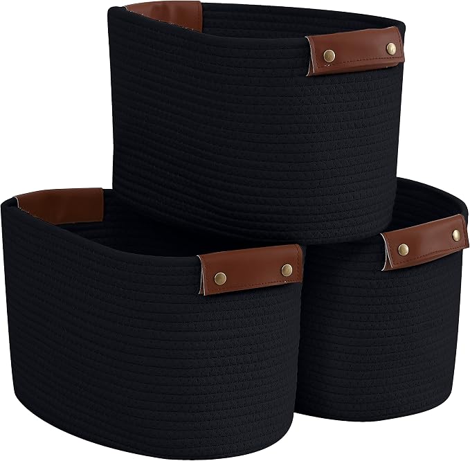 3 Pack Cotton Rope Storage Basket Woven Shelf Storage Bin by Organizix