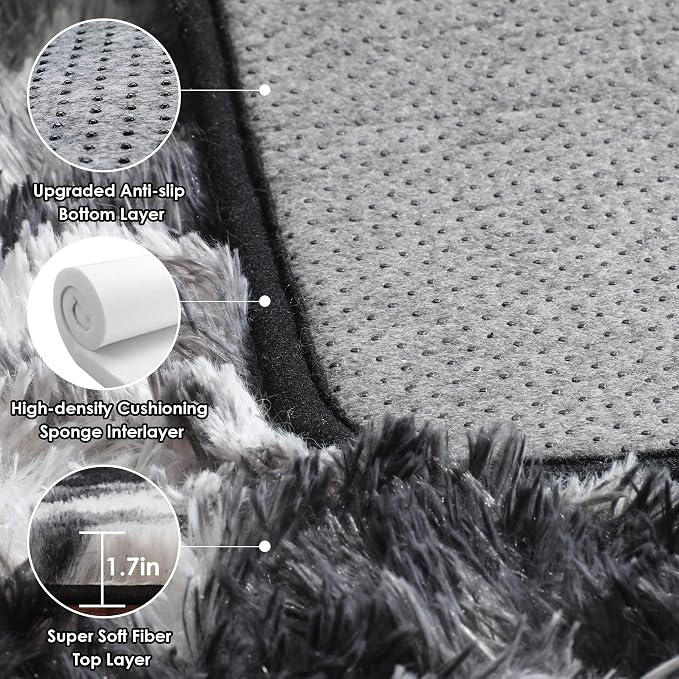 ONASAR Black and White Rugs for Bedroom Living Room, Washable Fluffy 4x6 Indoor - Image 3