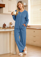 OUGES 100% Cotton Women's Maternity Nursing Pajamas Sets Button Down - Image 2