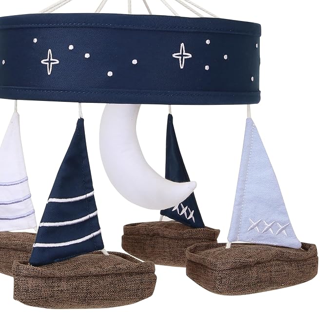Lambs & Ivy Little Skipper Sailboat & Moon Musical Baby Crib Mobile Soother Toy - Image 4