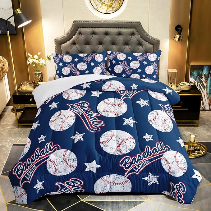 QOOMO 3D Baseballs Comforter Twin Size, Down Alternative, Soft and Lightweight by QOOMOHOME