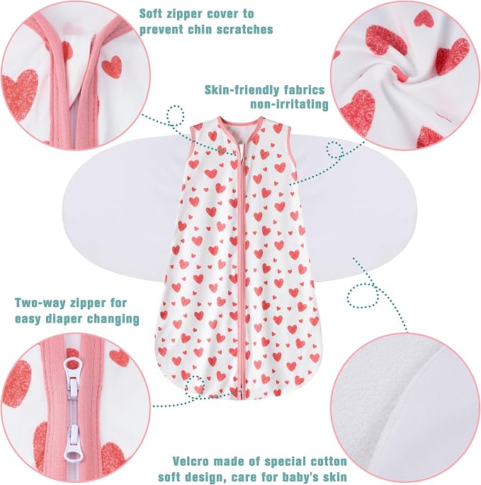Newborn Sleep Sack Baby Swaddle, 0-3 Months, 3-Way Adjustable Wearable Blanket - Image 4
