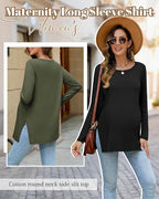 Riyiper 3 Pack Women's Maternity Long Sleeve T-Shirts Round Neck Side Split - Image 5