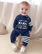 Baby Boy Clothes Infant Mamas Print Romper Stripe Sleeve Outfits Fall Winter - Image 4