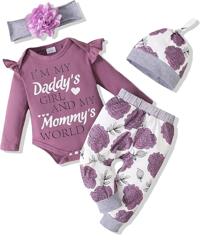 Renotemy Newborn Baby Girl Clothes Outfits Infant Romper Ruffle Floral Pants by Renotemy
