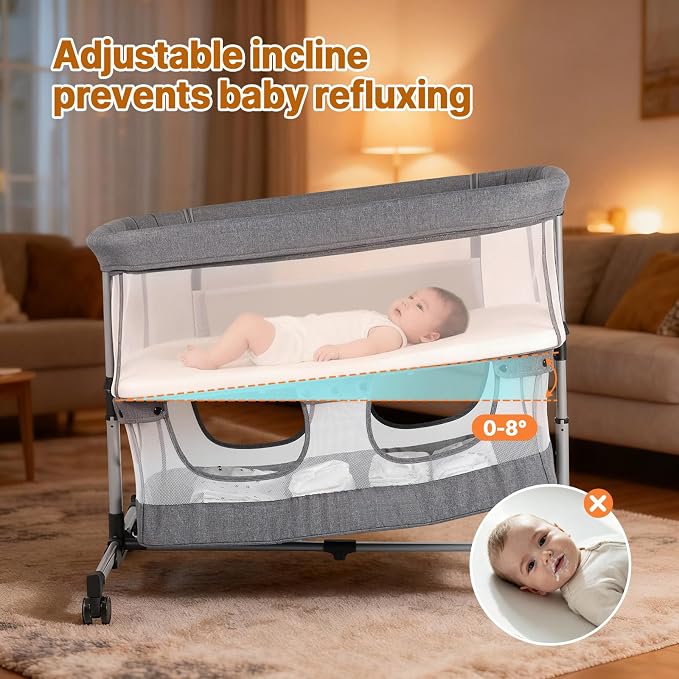 Bassinet Bedside Sleeper, 3-in-1 Baby Bedside Bassinet, 5 Height Adjustable - Image 7