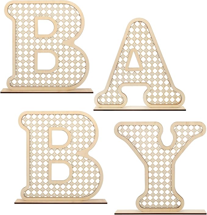 4 Pcs Rattan Wood Baby Letters by Unknown
