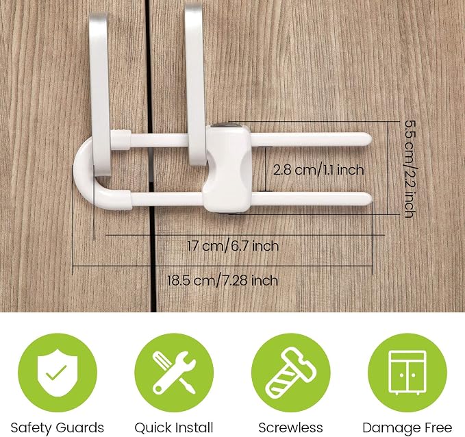 Jetec 10 Pieces Cabinet Locks for Babies, U-Shaped Proofing Drawers Safety - Image 2