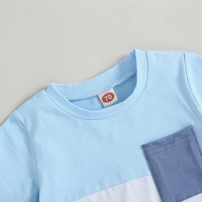 Rtnnsbbfcm Newborn Baby Boy Summer Clothes Short Sleeve Color Block Front - Image 4